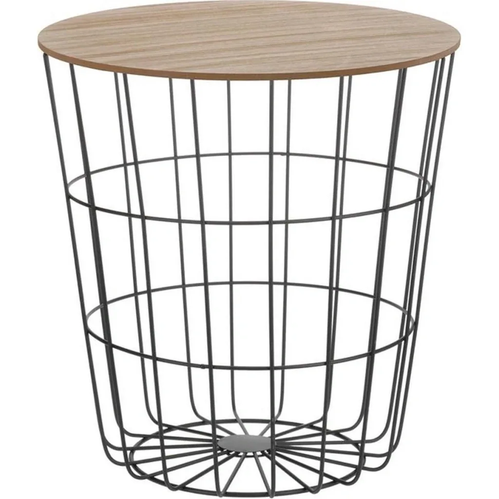 Beistelltisch - Korb mit abnehmbarer Platte - Holz/Metall - 39x41 cm (bxh) - Schwarz