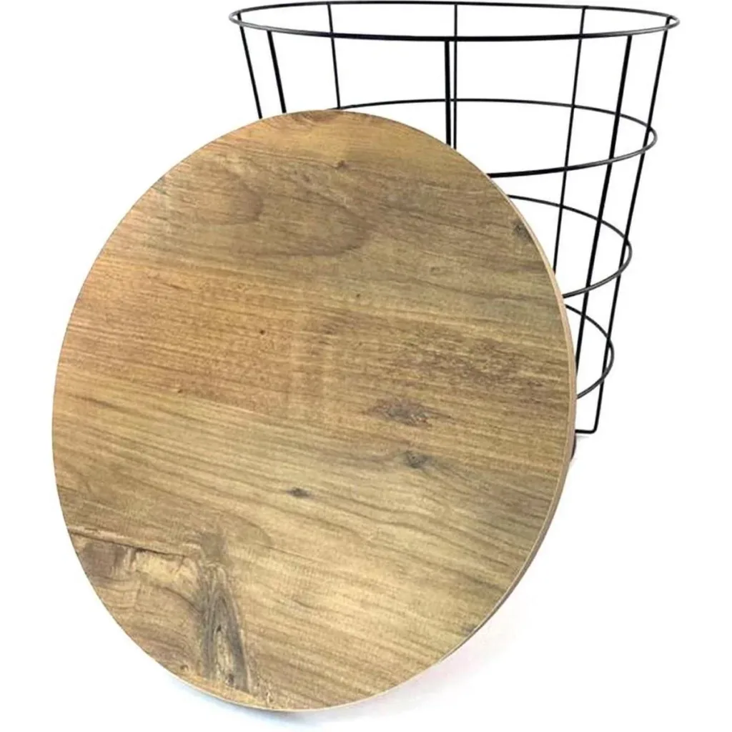 Beistelltisch - Korb mit abnehmbarer Platte - Holz/Metall - 39x41 cm (bxh) - Schwarz