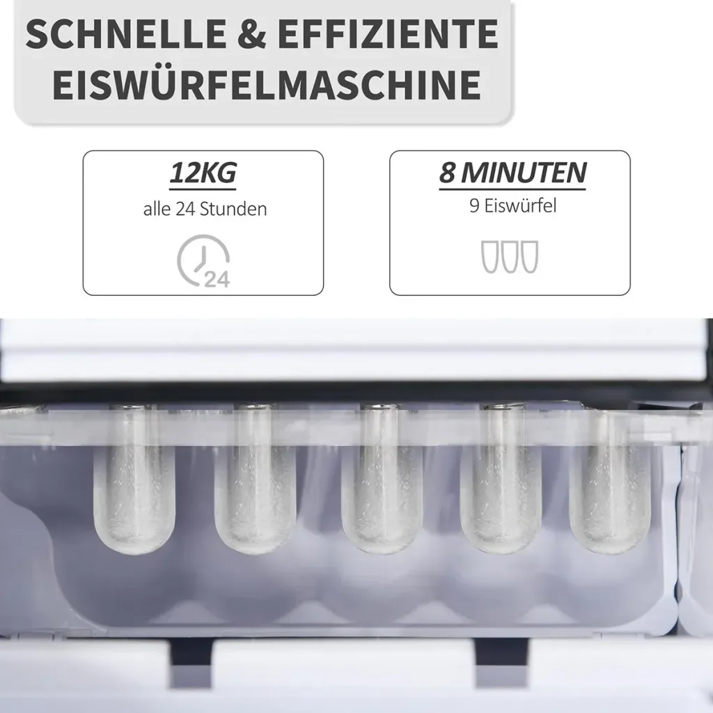 Eiswürfelmaschine mit automatischer Reinigungsfunktion schwarz