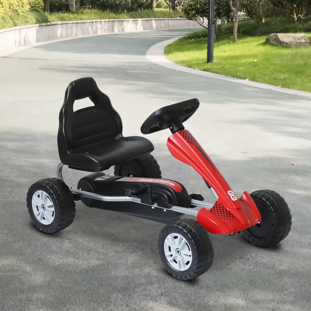 Go-Kart für Kinder Tretfahrzeug Tretauto Kinderfahrzeug mit Pedalen 4 Räder Metall + Kunststoff Rot 3-8 Jahre