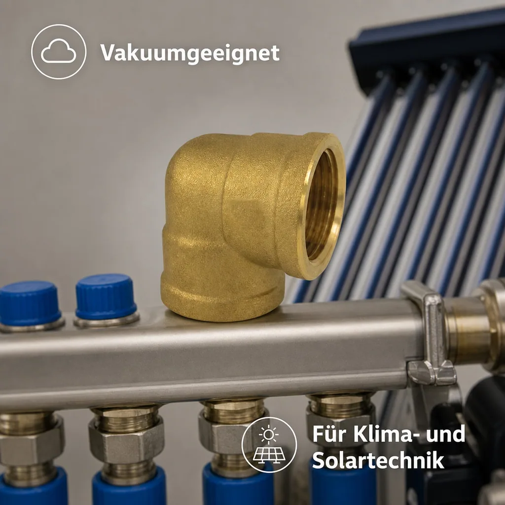 Messing Winkel 90 Grad, Gewindefitting, 1/2" IG x 3/4" IG
