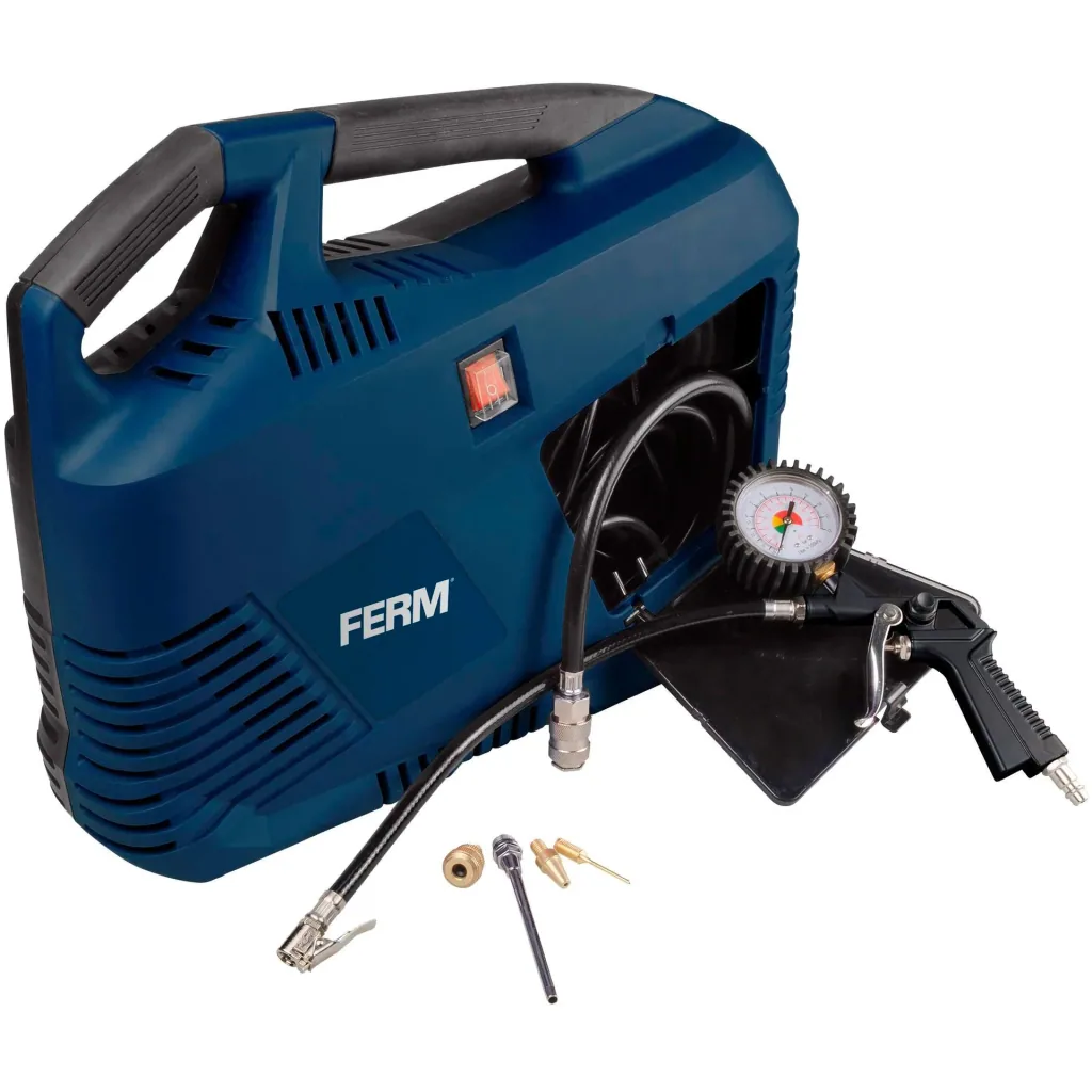 CRM1049 Tragbarer Elektrische Druckluft Kompressor - 1100W - max. 8 Bar - Öl frei - Mit viele zubehören
