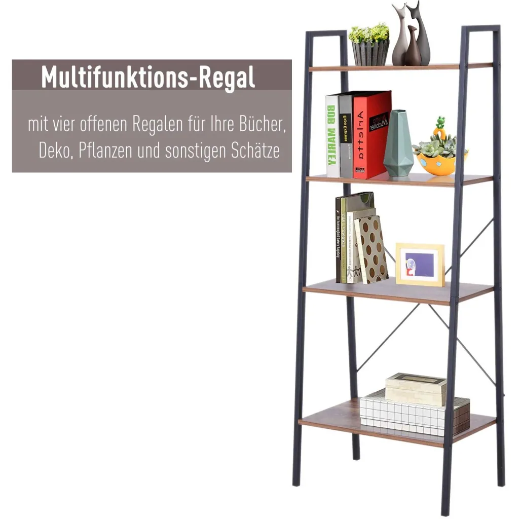 Standregal Leiterregal Stufenregal Bücherregal Blumenregal Holz Vintage 4 Fächer 60 x 35 x 145 cm