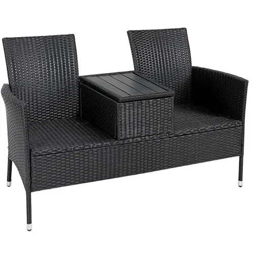 Gartenbank/ Love Bench mit Box/ Tisch mit Sitzpolstern 143x64x88cm - Schwarz