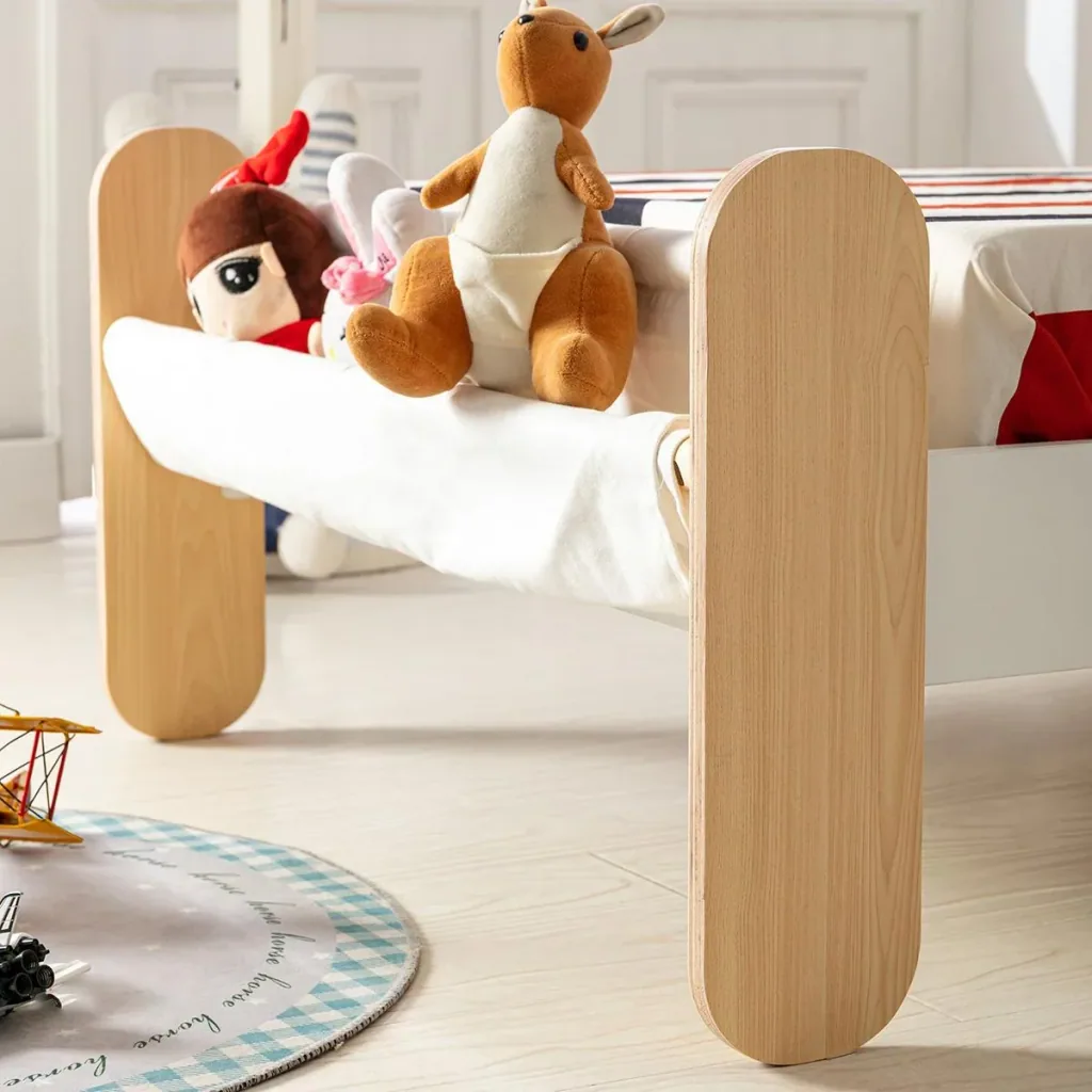 Kinderbett mit Betttasche Spielzeugtasche für 3+ Jahre Holzbett für Mädchen und Junge Kinderzimmer Holz Weiß+Natur 229 x