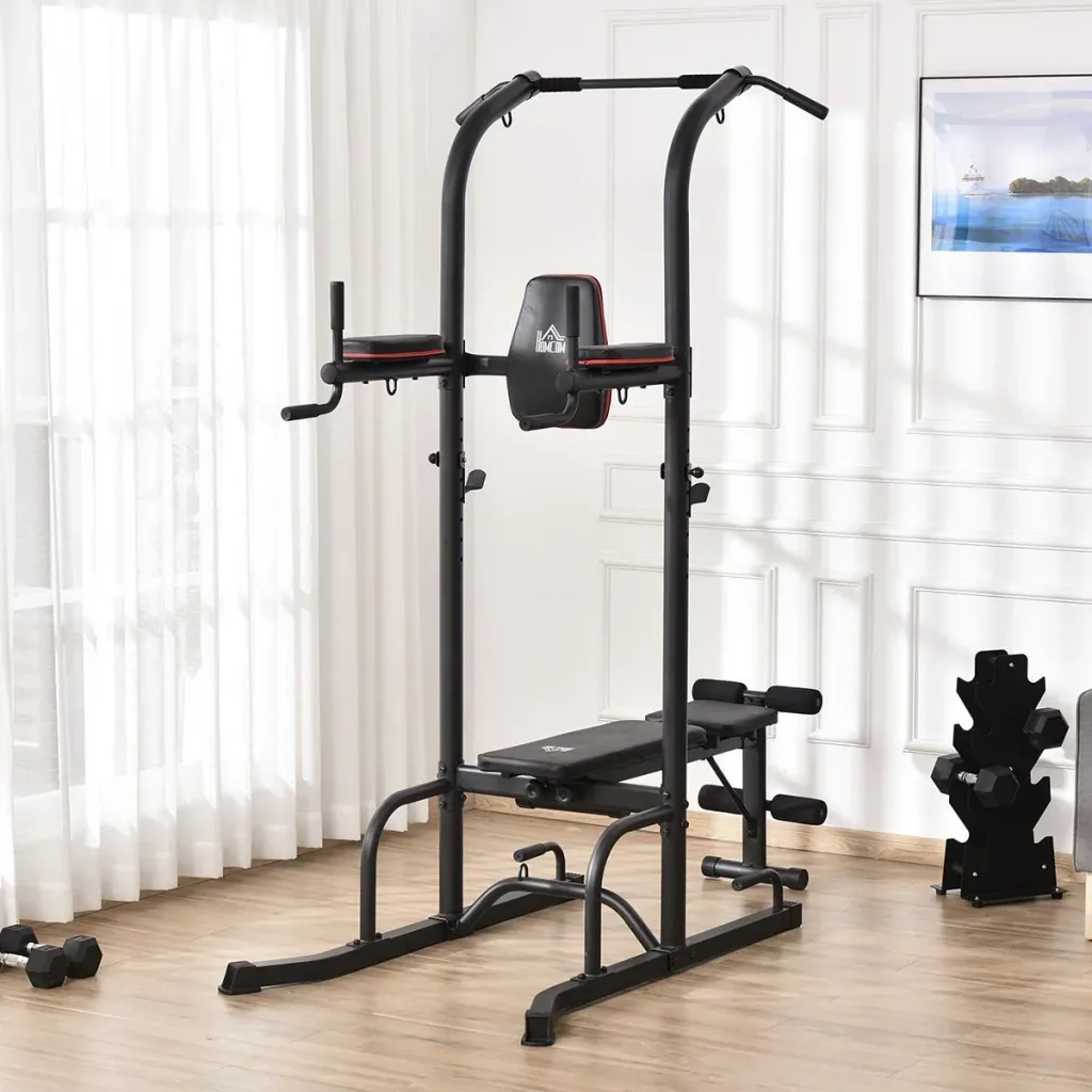 Kraftstation mit Klimmzugstange multifunktionale Dip-Station Trainings-Gerät für Zuhause Fitness Stahl Schwarz 187 x 110
