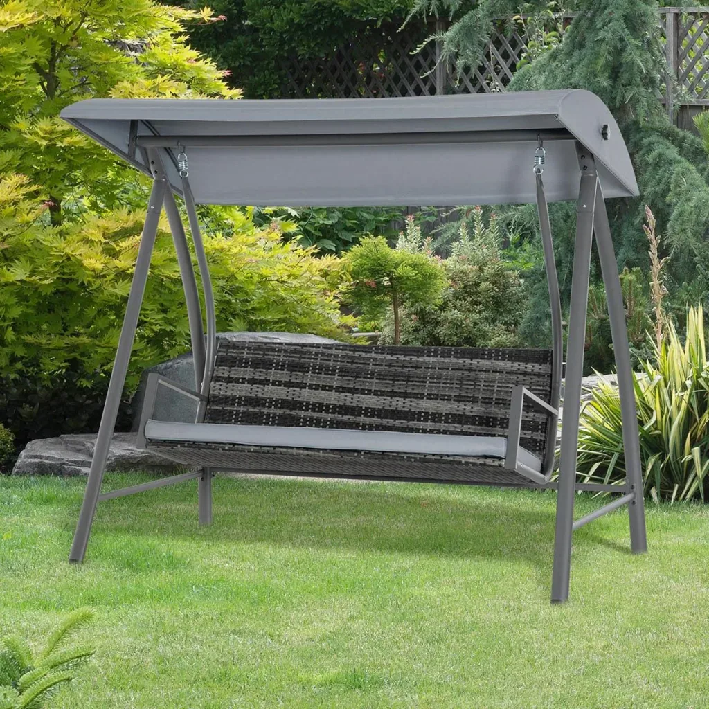 Hollywood Schaukelsofa mit Sonnendach für 3 Personen, Grau, Rattan, 198 x 124 x 179 cm