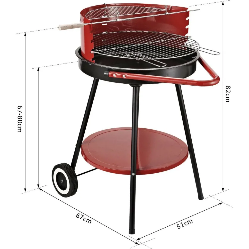Holzkohlegrill Rundgrill auf Rollen mit Ablage Metall Rot