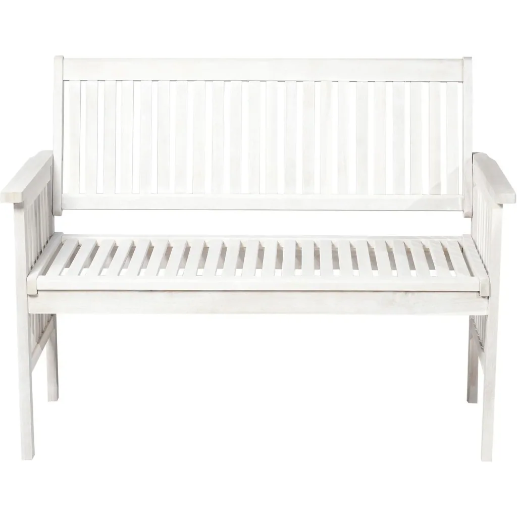 2-Sitzer Sitzbank Gartenbank Holzbank Bank mit Armlehne Landhausstil Akazienholz Weiß 117 x 63 x 90 cm