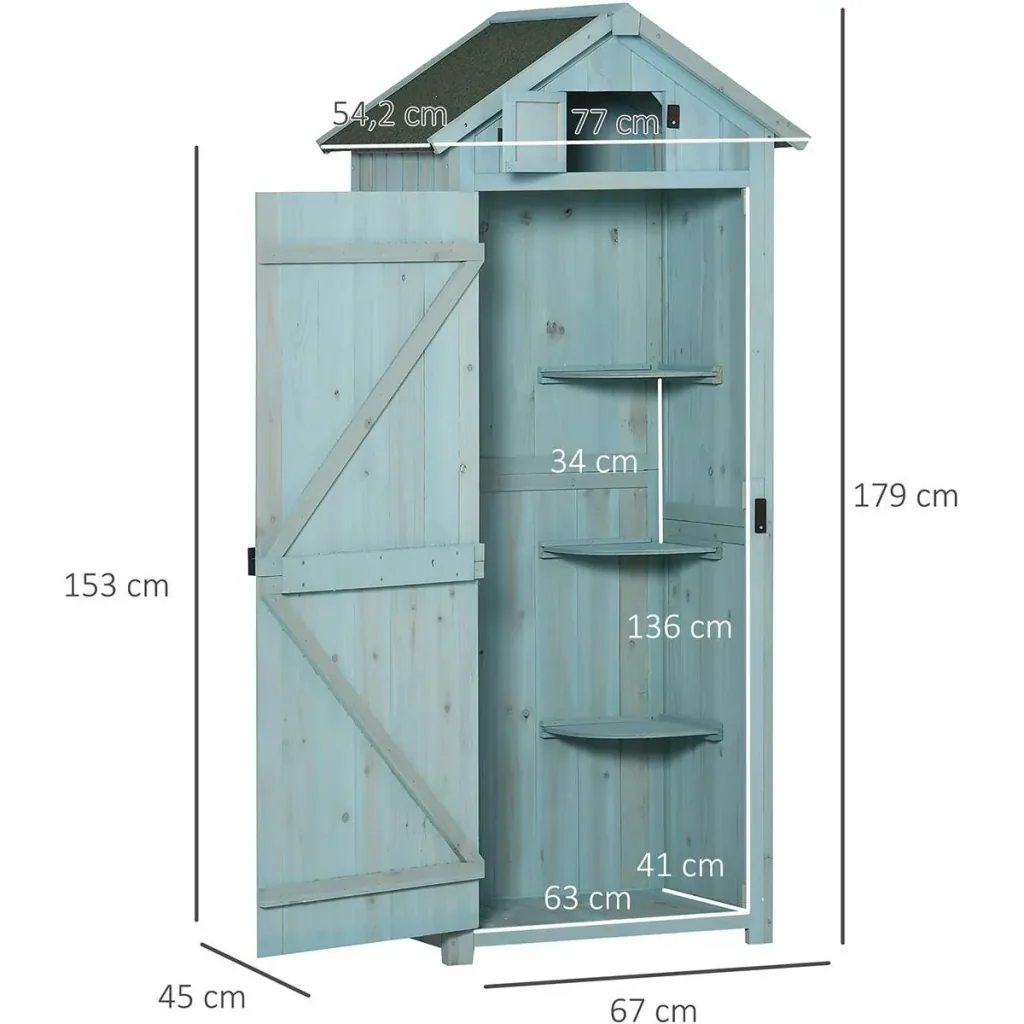 Gartenschrank Gartenhaus Gerätehaus Geräteschuppen mit Fachböden Asphaltdach Fenster Holz Hellblau+Grün 77 x 54,2 x 179