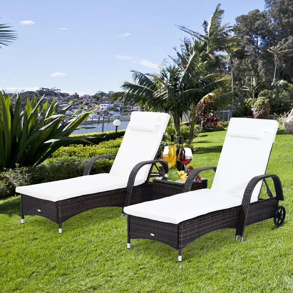 Rattan Sonnenliegen mit Tisch grau