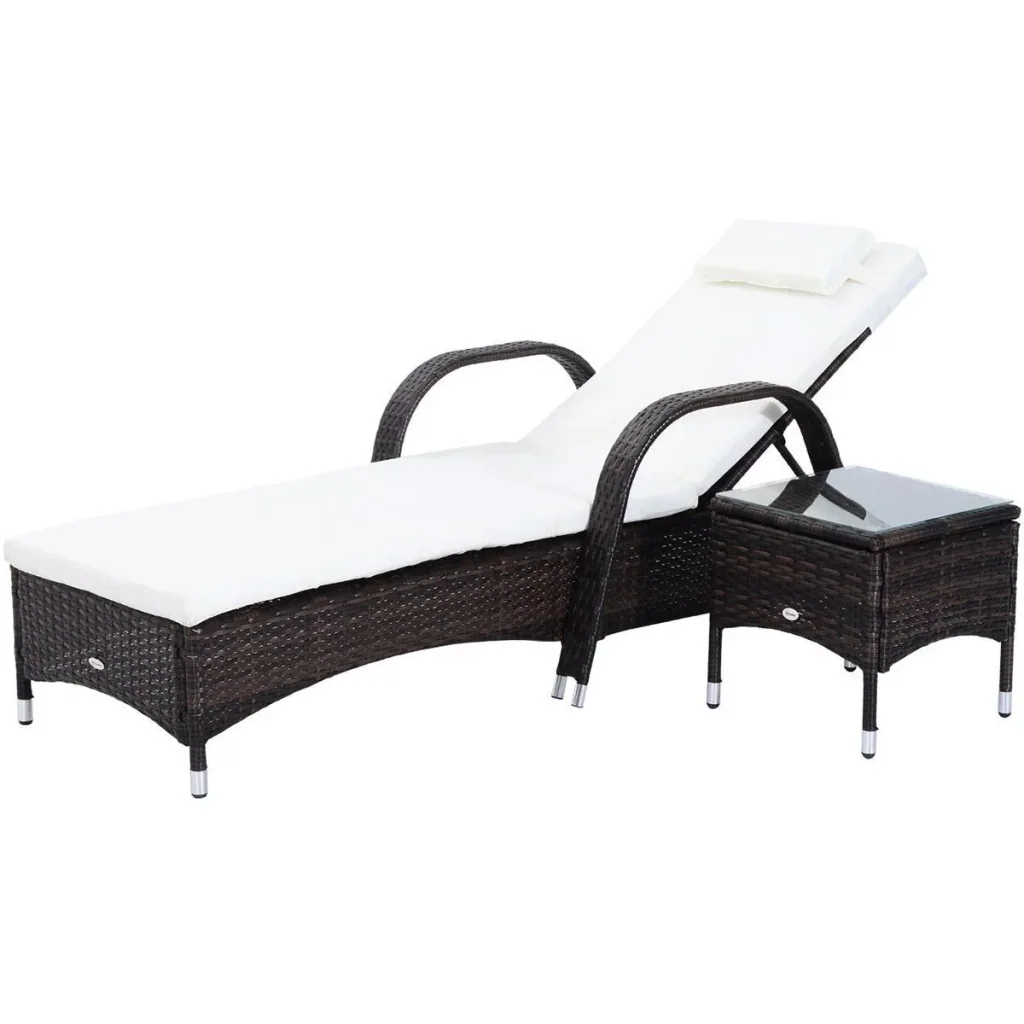 Rattan Sonnenliegen mit Tisch grau
