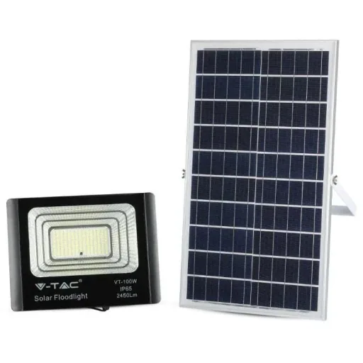 VT-100W Solar-Flutlicht mit Solarpanel - 2450 Lm - 6000K - Schwarz