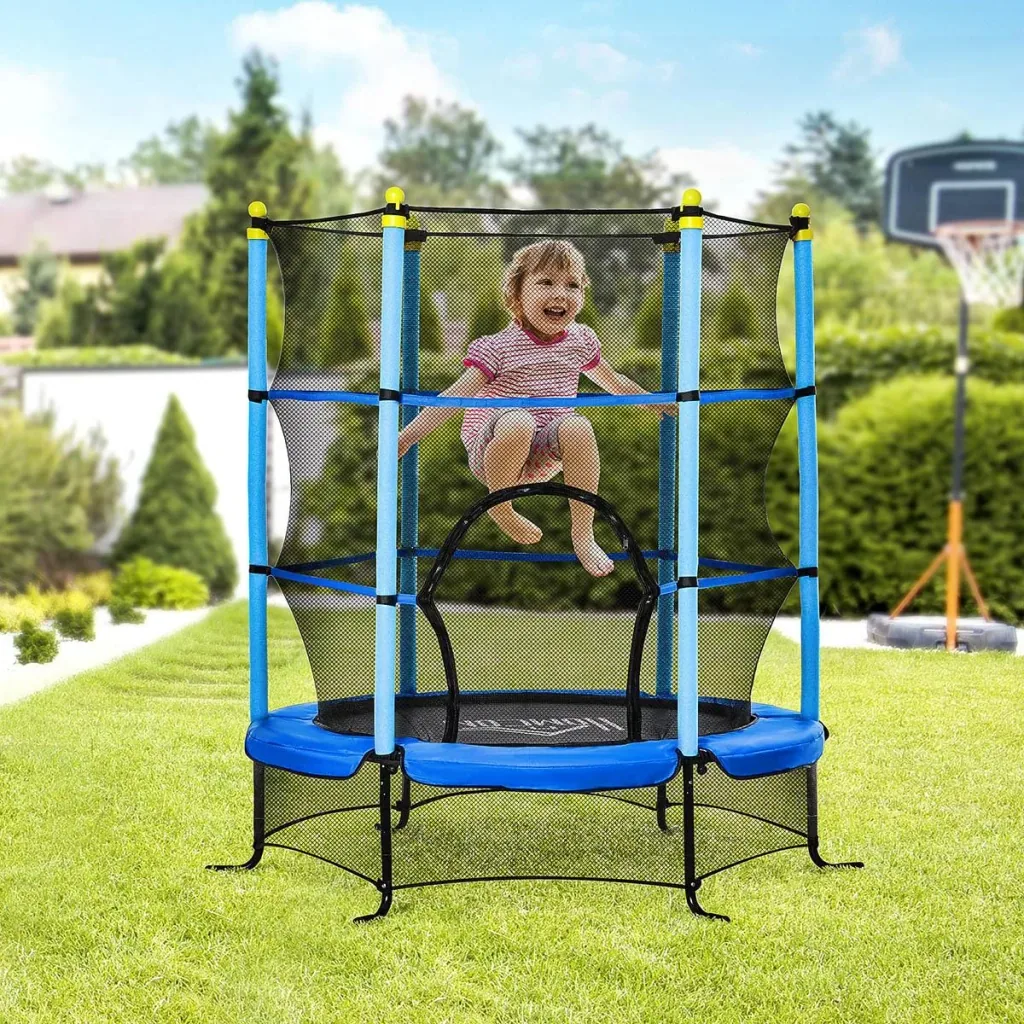 Trampolin Ø163 cm für Kinder mit Sicherheitsnetz und Sicherheitspads für den Innen- und Außenbereich Stahlblau bis zu 45