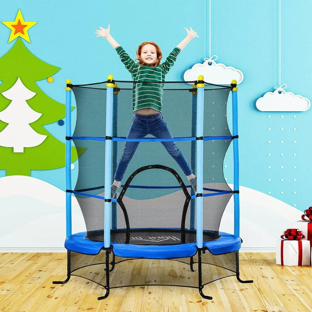 Trampolin Ø163 cm für Kinder mit Sicherheitsnetz und Sicherheitspads für den Innen- und Außenbereich Stahlblau bis zu 45