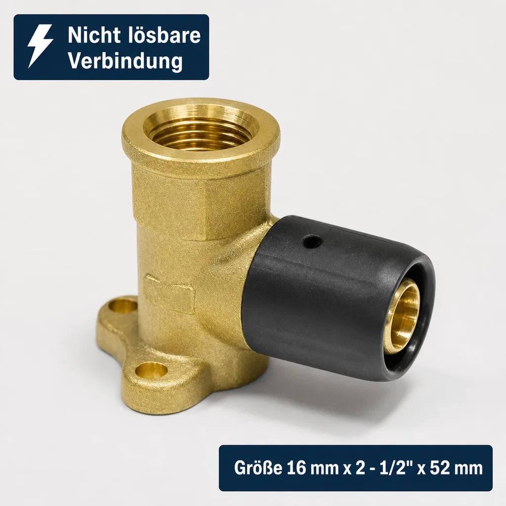 Steckfitting Wandwinkel 16 x 2 - 1/2" - 52 mm, ohne Pressen, Heizungsrohr