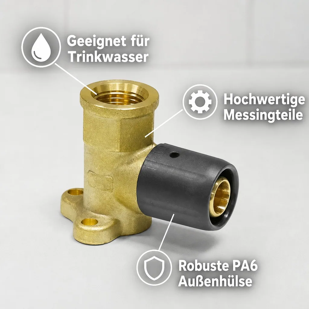 Steckfitting Wandwinkel 16 x 2 - 1/2" - 52 mm, ohne Pressen, Heizungsrohr