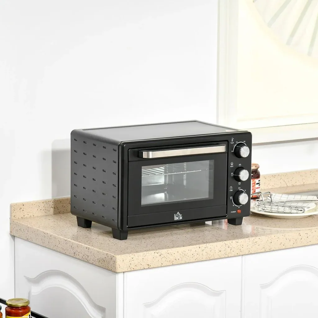 Minibackofen 21L mit 1 Drahtgestell und 1 Backblech 3 Kochmodi einstellbare Temperatur Ofen 1400W Metall Edelstahl