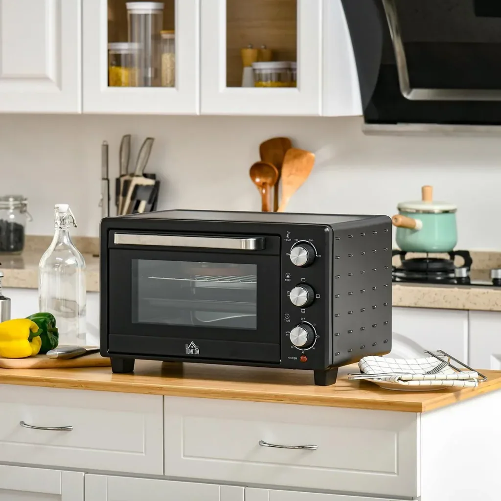 Minibackofen 21L mit 1 Drahtgestell und 1 Backblech 3 Kochmodi einstellbare Temperatur Ofen 1400W Metall Edelstahl