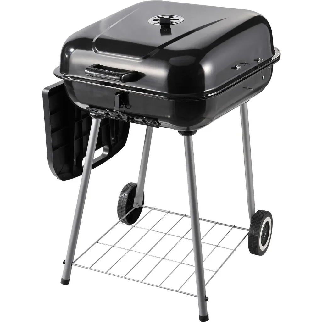 Kohlegrill Grillwagen Standgrill mit Windschutz 2 x Ablagefach Metall Schwarz 96 x 61 x 83 cm