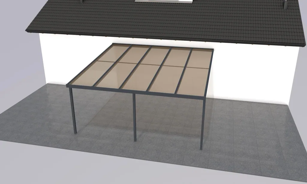 Terrassendach Premium, anthrazit, 5100 x 5060 mm - Polycarbonat Stegplatten 16 mm, bronze