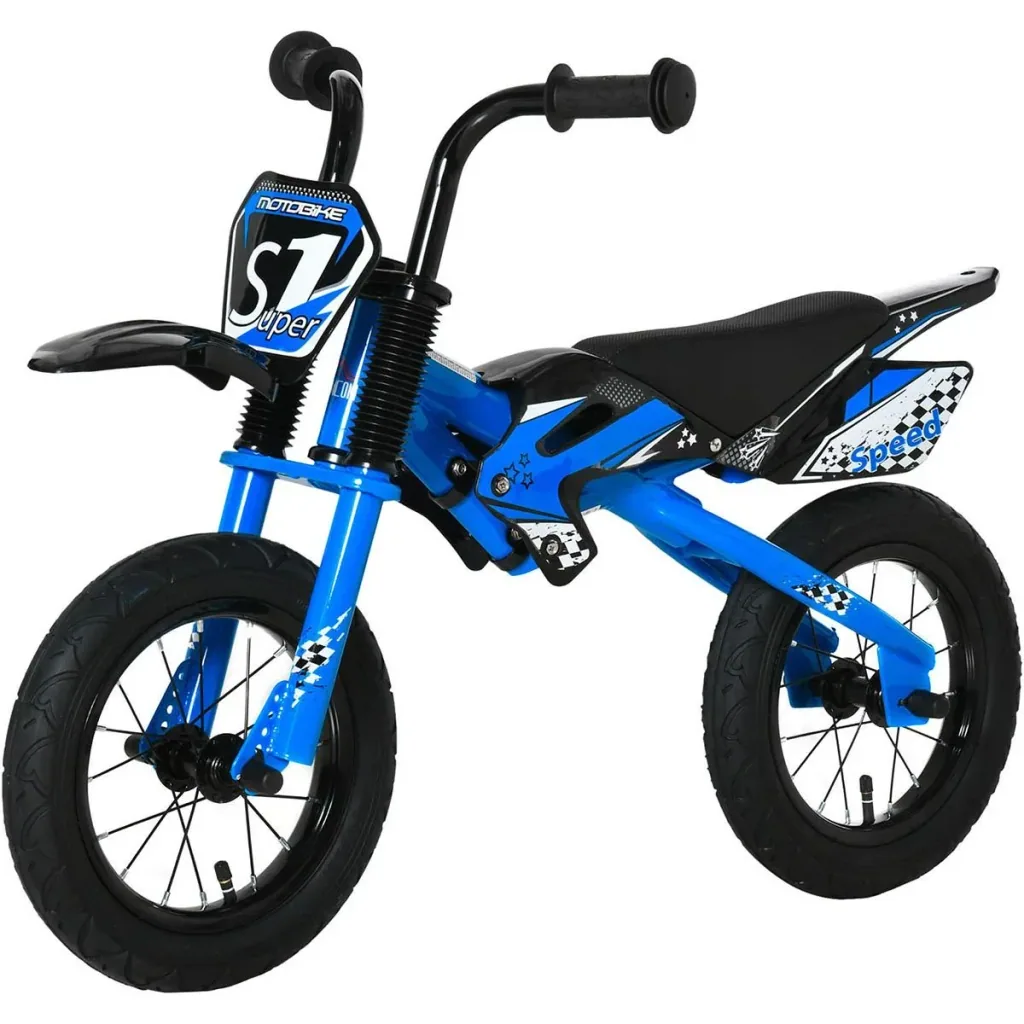 Balance Bike Motorrad Ø30 cm 3-6 Jahre Luftgefüllte Reifen Kunstleder Sattel Blau 91 x 43 x 61 cm
