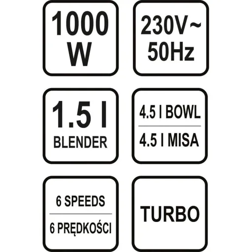 NL Küchenmaschine Mixer und Pürierstab - 1000W - Edelstahlschüssel mit 4,5 L