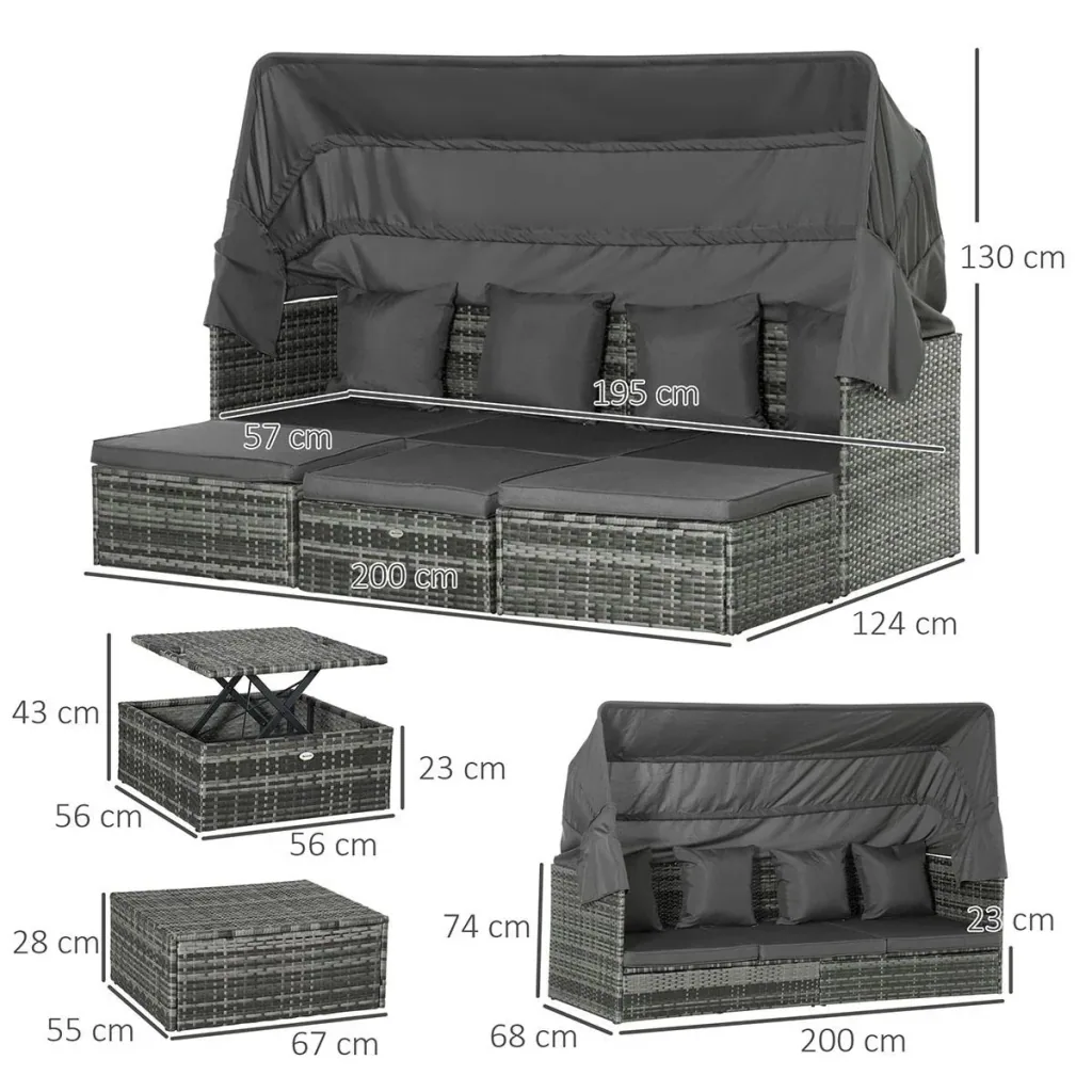 Poly Rattan Lounge Set Loungegruppe mit Sonnendach Faltdach Sitzgruppe Sonneninsel inkl. Kissen und Beistelltisch Garte