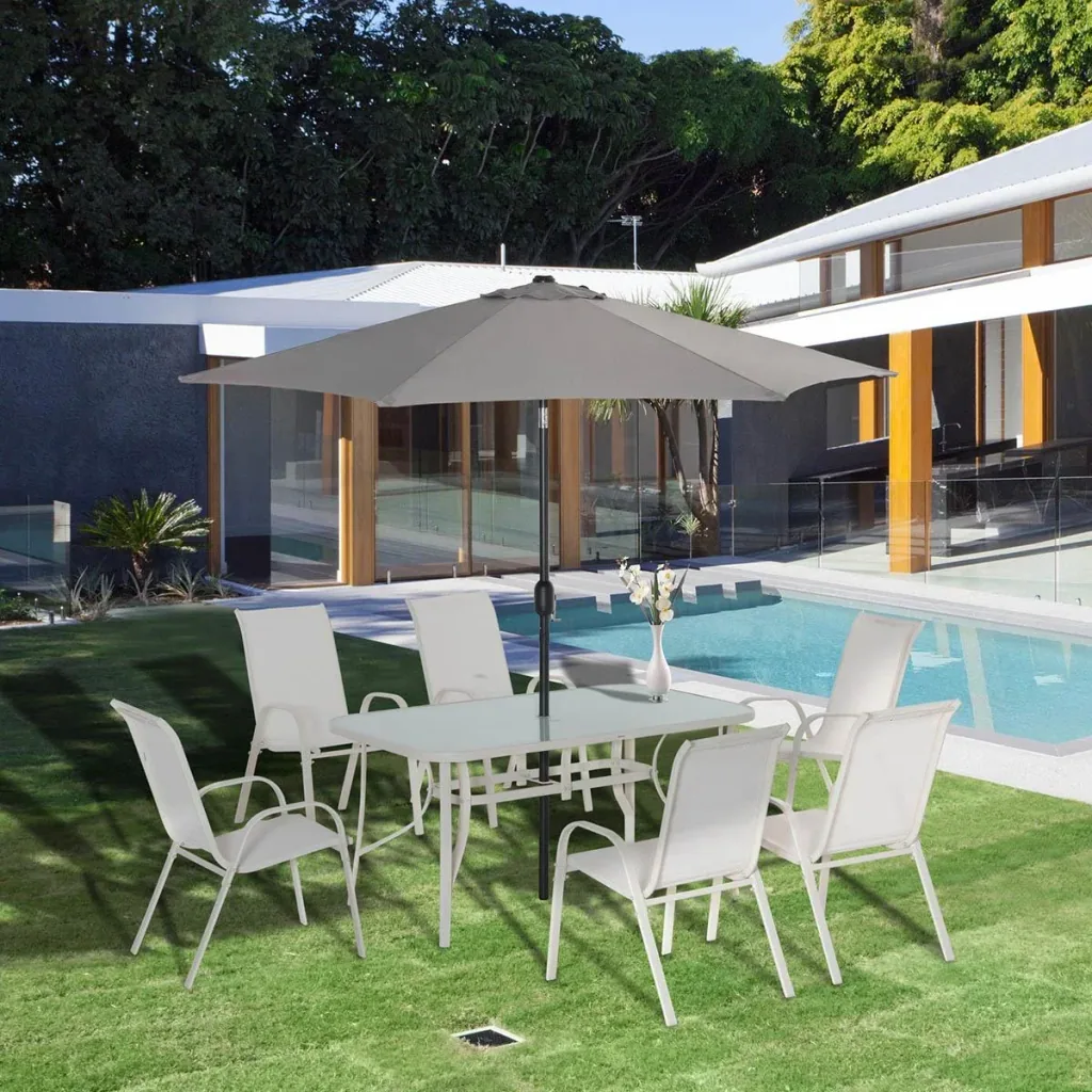 8-teiliges Gartenmöbel-Set mit Sonnenschirm, creme+hellgrau