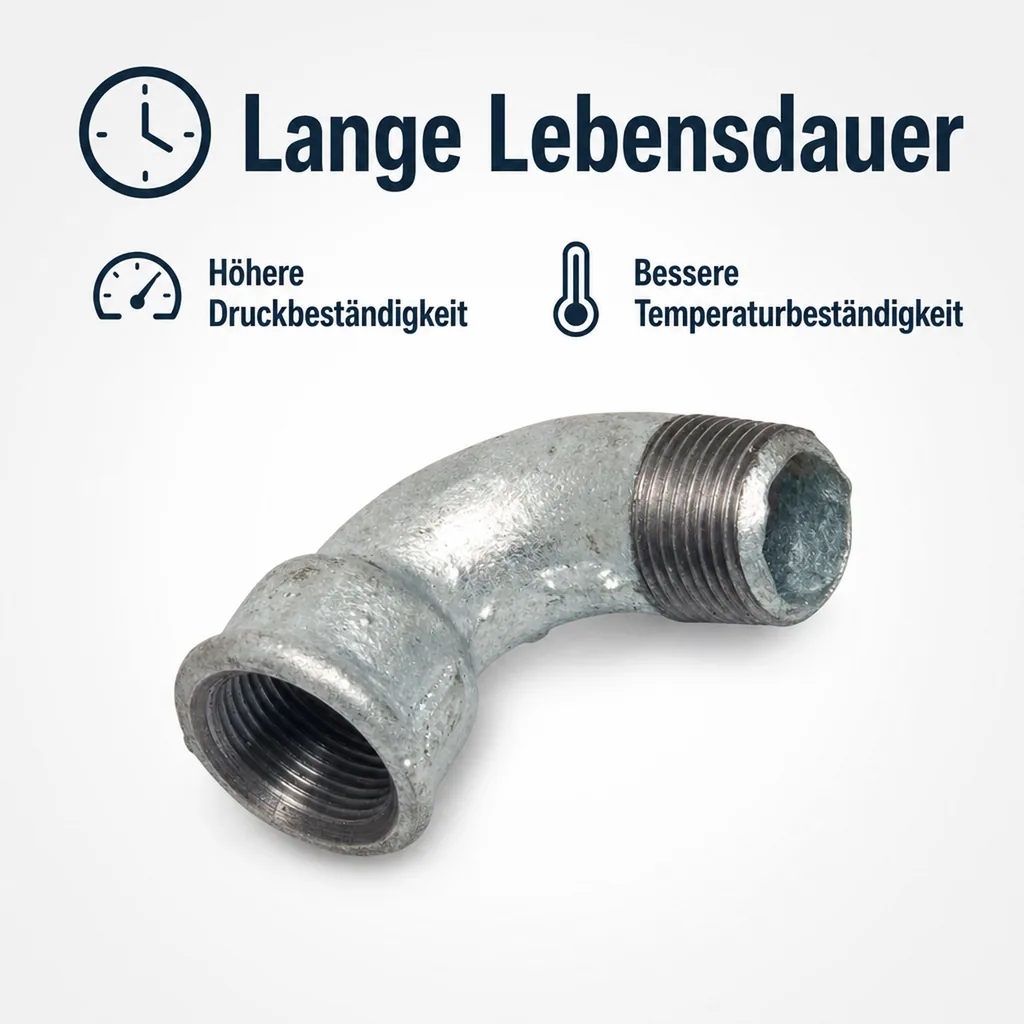 Gewindefitting Temperguss Bogen 90°, kurz 1 1/2" IG x 1 1/2" AG