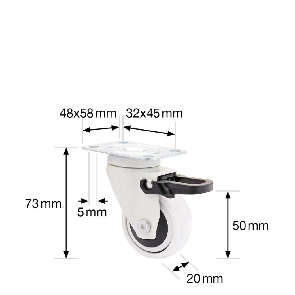Design 3C Lenkrollen 4 teiliges Set - Ø 50 mm, soft, weiß, 2 Rollen mit & 2 ohne Feststeller, Tragkraft 50 kg / Rolle