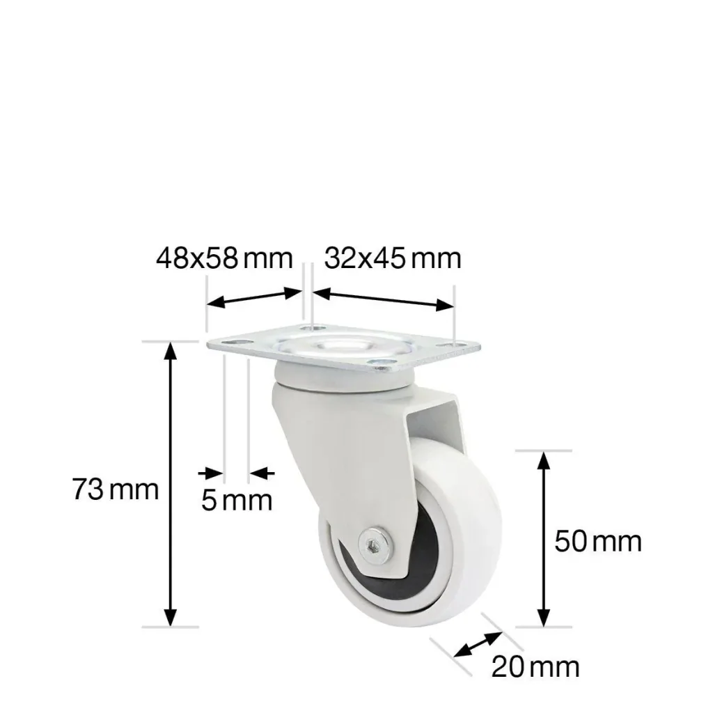 Design 3C Lenkrollen 4 teiliges Set - Ø 50 mm, soft, weiß, 2 Rollen mit & 2 ohne Feststeller, Tragkraft 50 kg / Rolle