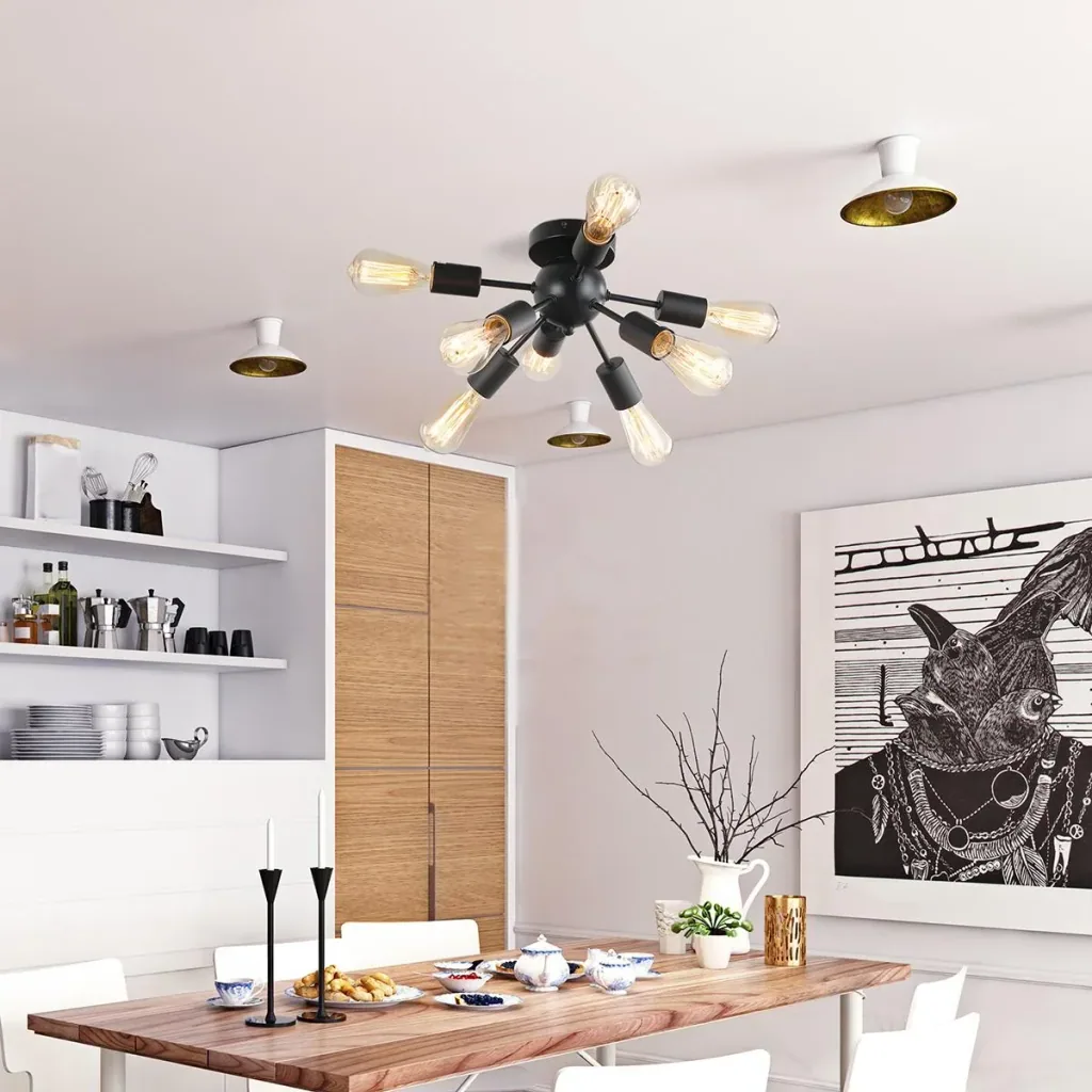 Deckleuchte Deckenlampe Wandlampe Glas Bürolampe LED Deckenbeleuchtung für Bad Küche Balkon Korridor 40W, Schwarz, Stahl