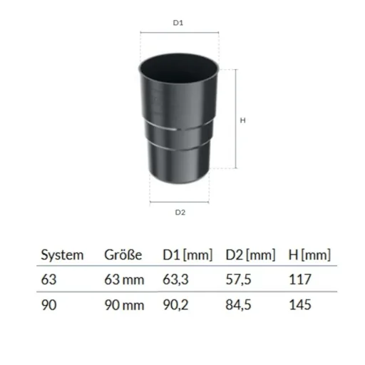 Fallrohrverbinder, Fallrohrmuffe, graphit, System 63