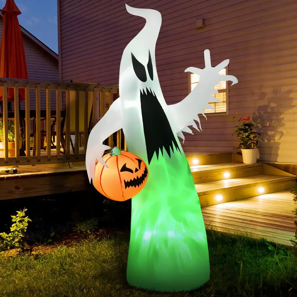 Selbst aufblasendes Spuk Gespenst Geist LED beleuchtet Halloween Dekoration Polyester Weiß 95 x 45 x 180 cm