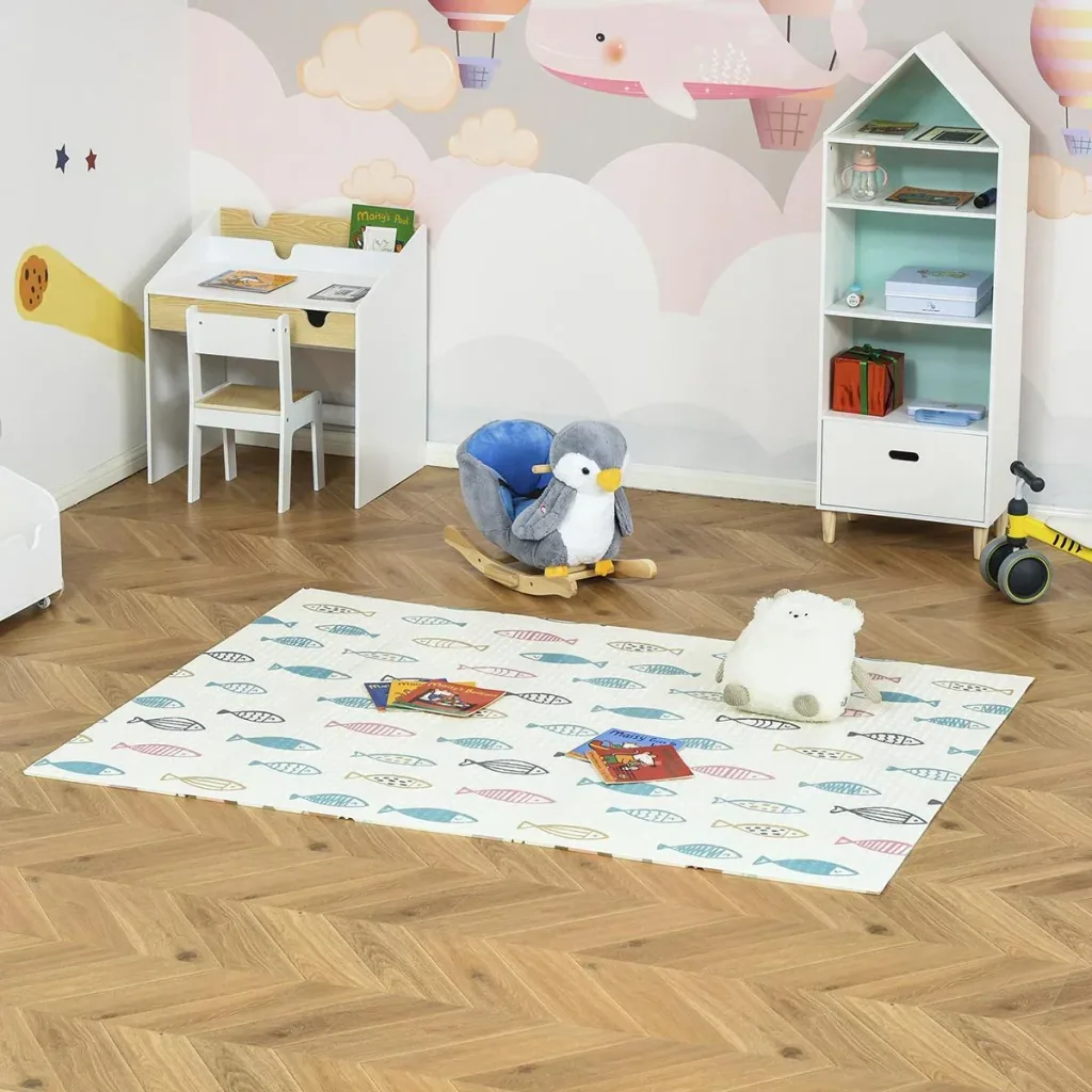 Kinderspielmatte Spielteppich Zwei-Seitige Kinder-Matte Tierische und Fische Muster faltbar leicht rutschfest wasserabwe