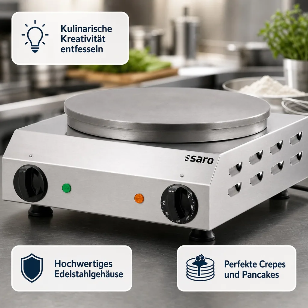 Saro Crepe Maker, Pancake Maker, Crepe Eisen - Model Gilles, Edelstahl | Gusseisenplatte | Ø 350 mm | 0°C bis +300°C