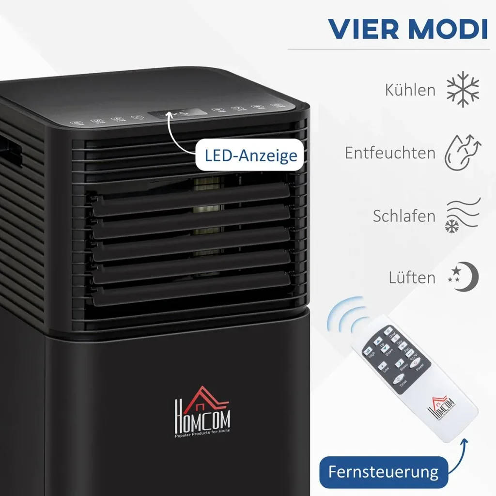 Mobiles 4-in-1 Klimagerät 24-Stunden-Timer 2 Geschwindigkeitsstufen 860W LED-Display ABS schwarz 30,5 x 32,5 x 68 cm