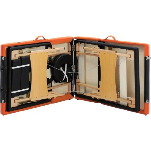 Massagetisch klappbar 4 Zonen Holz schwarz und orange