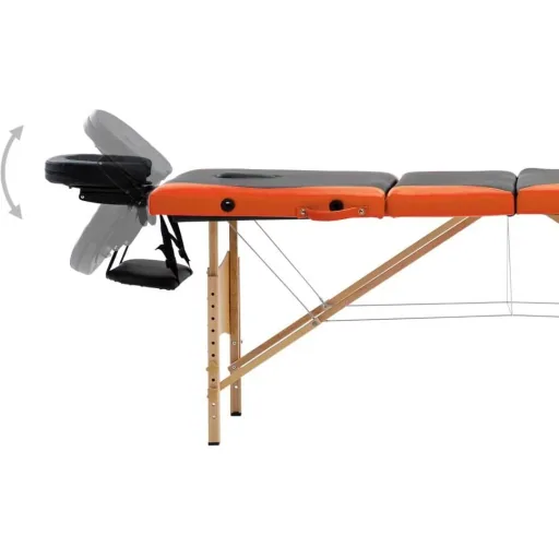 Massagetisch klappbar 4 Zonen Holz schwarz und orange