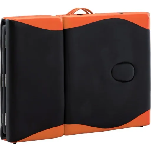 Massagetisch klappbar 4 Zonen Holz schwarz und orange