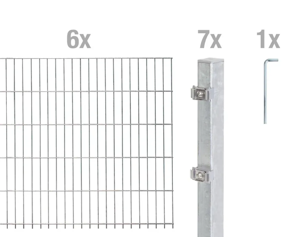 Doppelstabmattenzaun Komplettset, feuerverzinkt, Höhe 140 cm, Länge 12 m