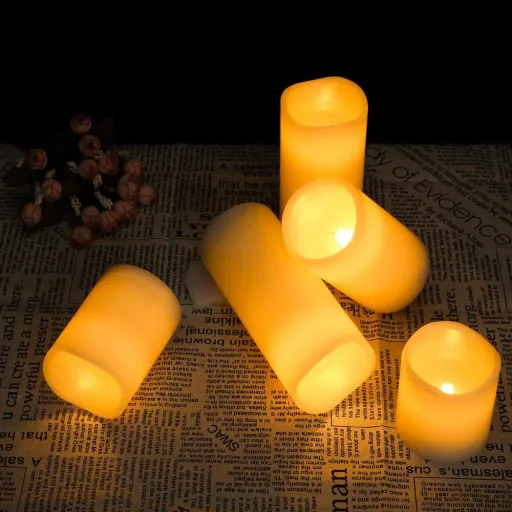5 LED-Flacker-Echtwachskerzen weiß mit Fernbedienung & Timer
