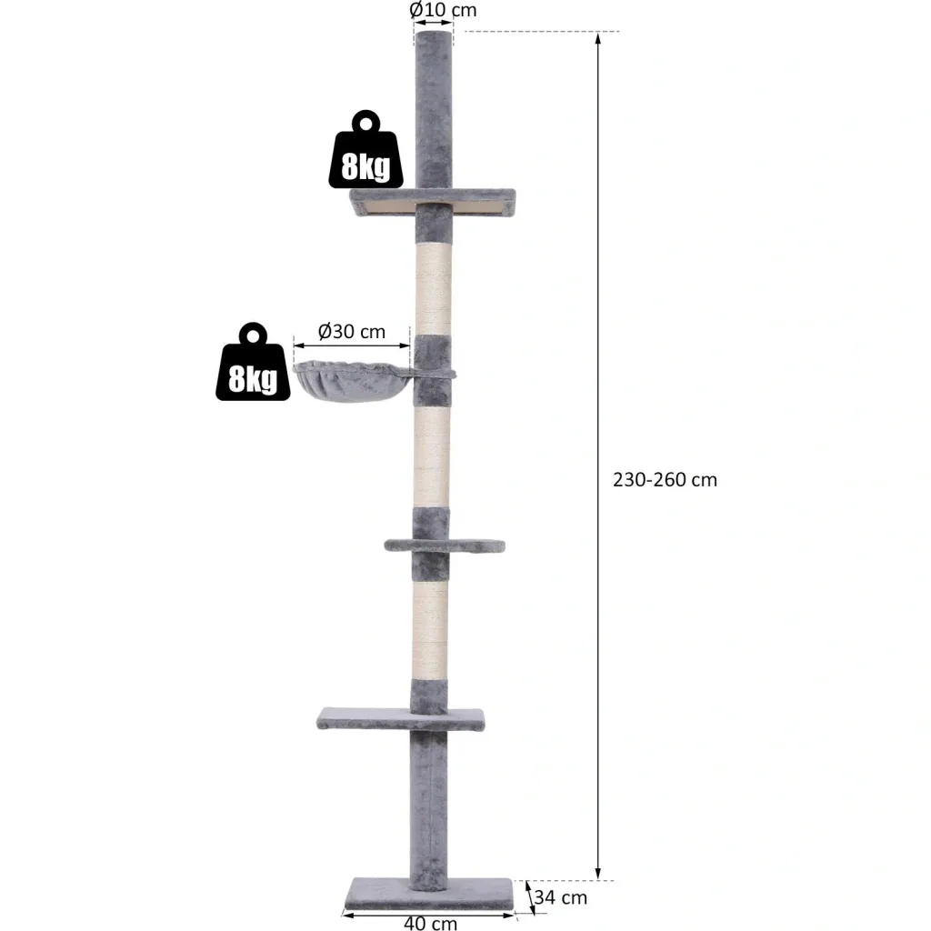 Kratzbaum Kletterbaum Spielbaum deckenhoch höhenverstellbar Katzenkratzturm für Katzen