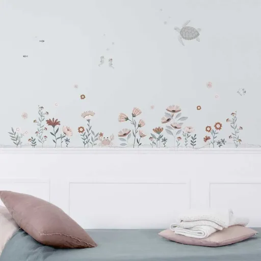 Lilipinso Wandsticker A3 Blüten im Meer graublau rosa