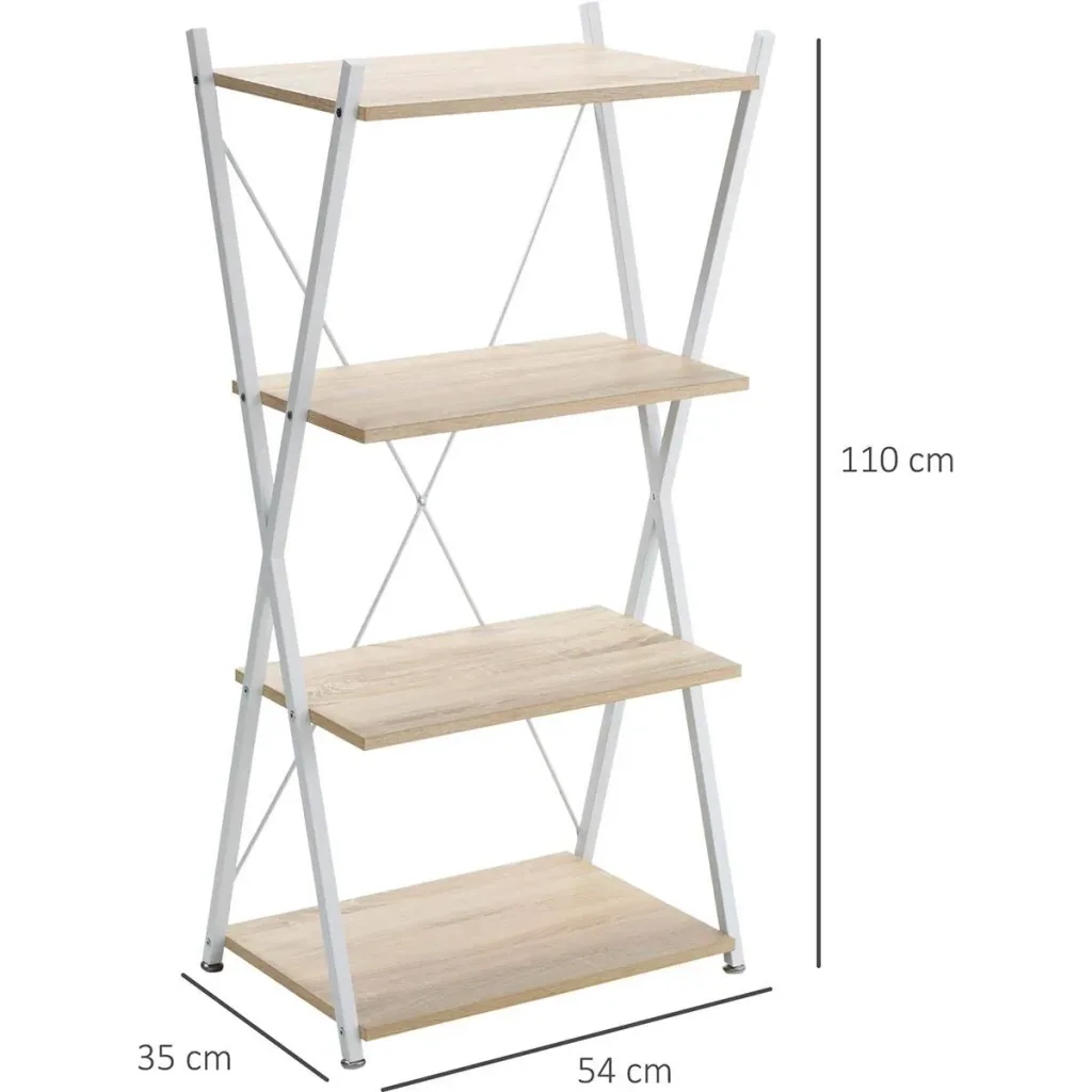 Bücherregal X-Form Standregal mit 4 Ebenen Aufbewahrungsregal für Wohnzimmer Schlafzimmer Küche Büro Spanplatte Metall N