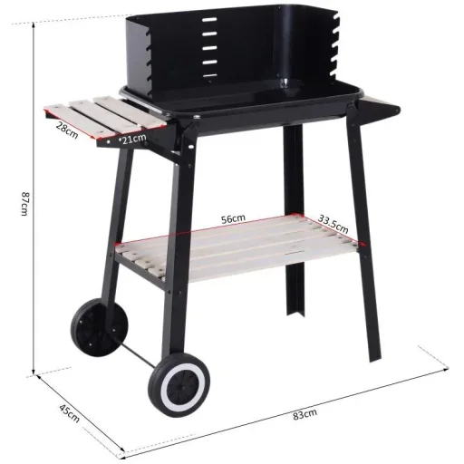 Holzkohlegrill - Grillfläche 54 x 34 - Edelstahl - Schwarz - Mit Spieß
