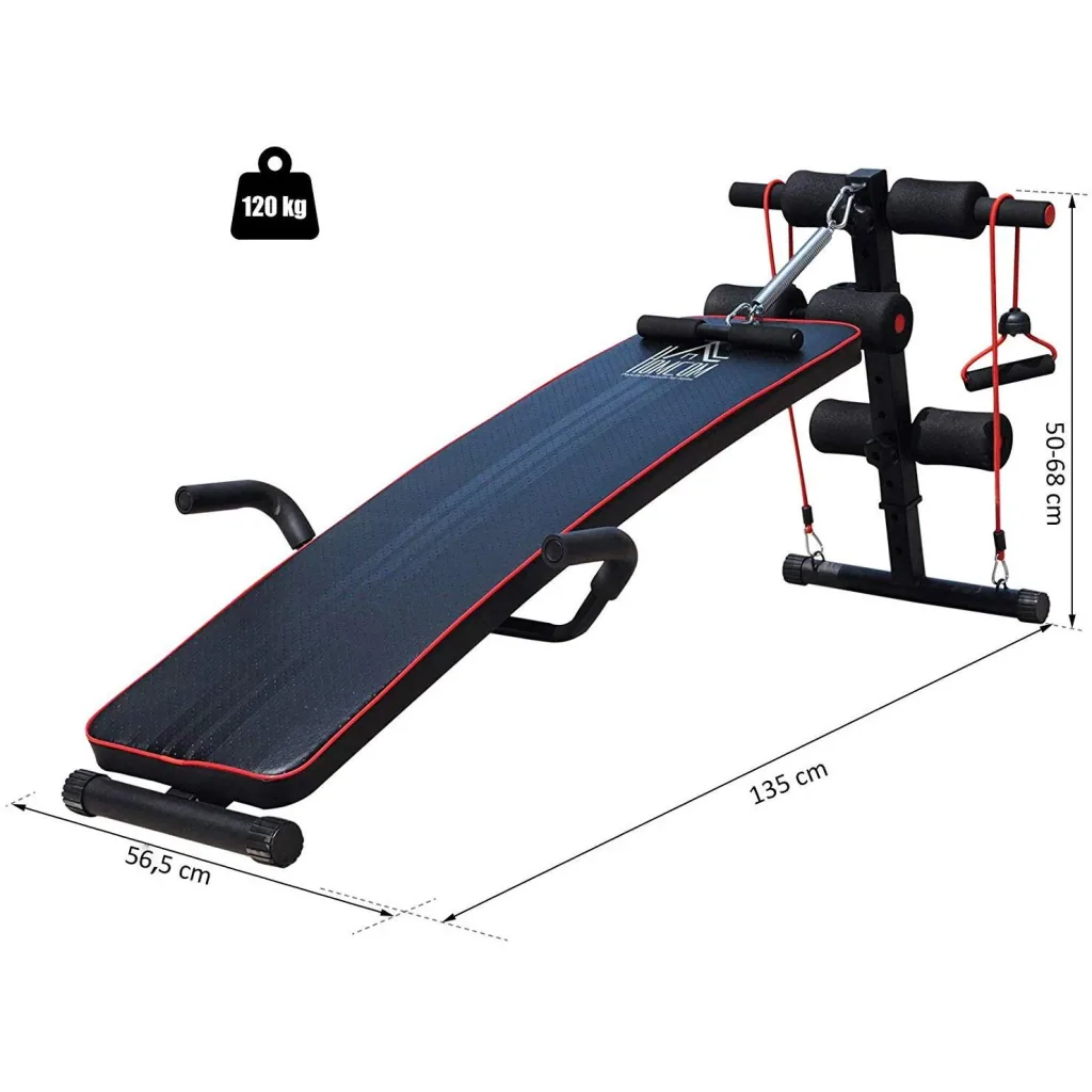 Sit Up Bank Bauchtrainer Trainingsbank Widerstandsbänder Stahl + PVC Schwarz + Rot 56,5 x 135 x (50 68) cm