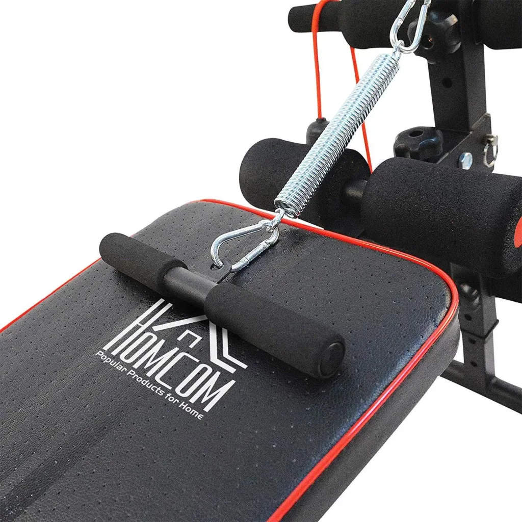 Sit Up Bank Bauchtrainer Trainingsbank Widerstandsbänder Stahl + PVC Schwarz + Rot 56,5 x 135 x (50 68) cm