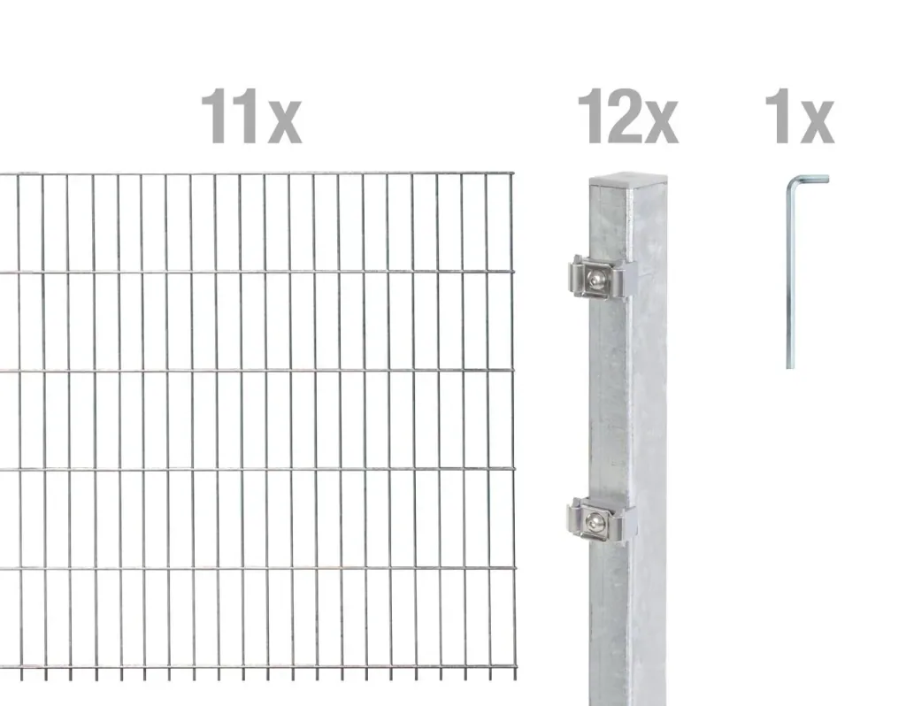 Doppelstabmattenzaun Komplettset, feuerverzinkt, Höhe 160 cm, Länge 22 m